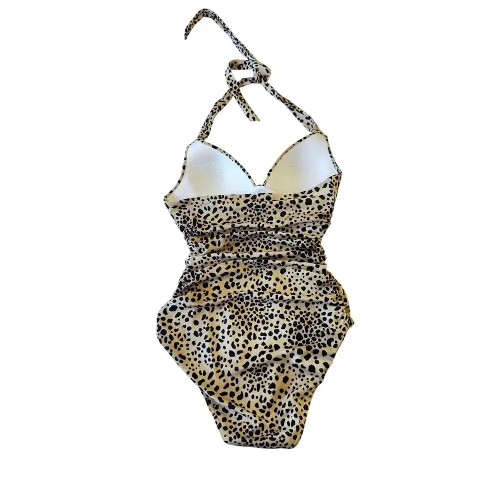 Victoria’s Secret Leopard One Piece Swimsuit Ruched Halter Small Swim halter